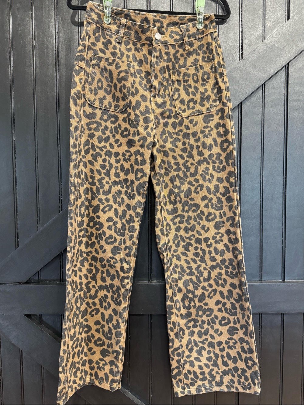 Leopard Print Wide-Leg Jeans - Brown